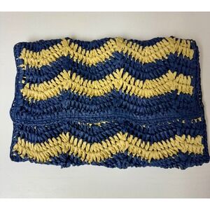 Woven Straw Blue &‎ Tan Chevron Print Clutch